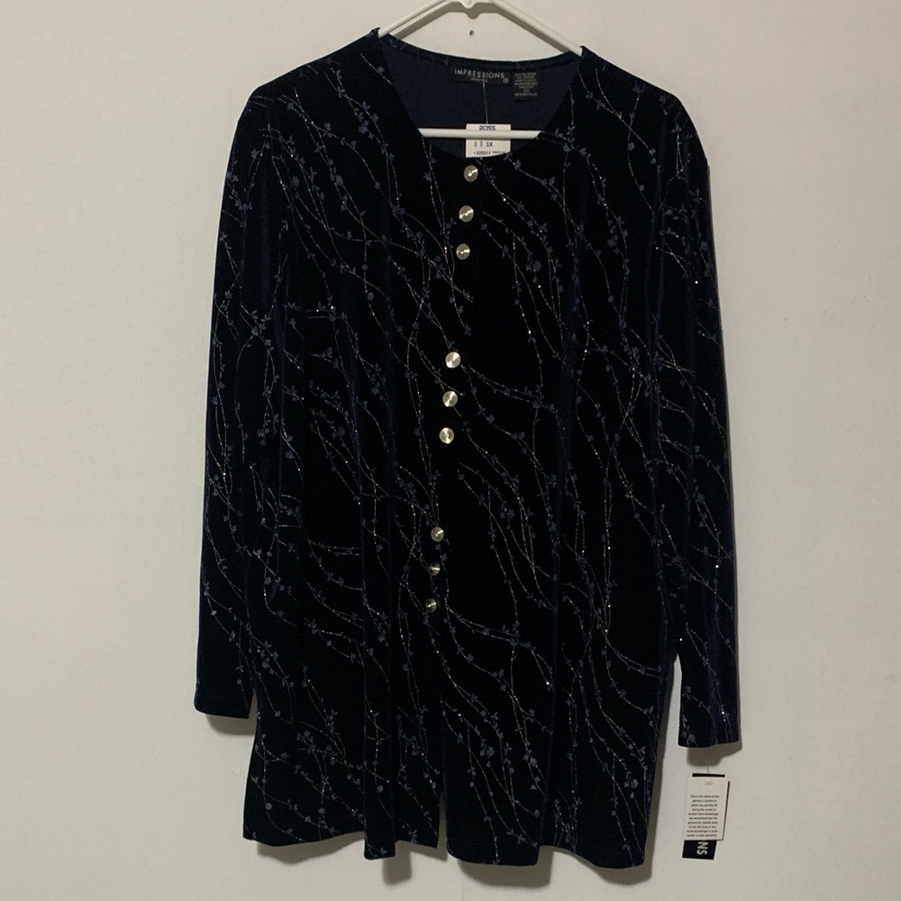Impressions Blue Vepvet,Shimmery,Elegant Tunic NWT